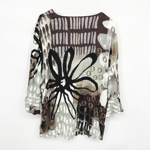 Simply Art by Dolcezza Stylized Floral Viscose 3/4 Sleeve Blouse Size 2XL - Picture 4 of 6